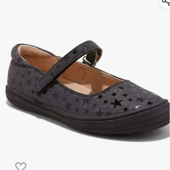 CAT & Jack Girls' Omega Ballet Flats, Sz 1 & sz 5 black sparkly stars - Picture 1 of 11